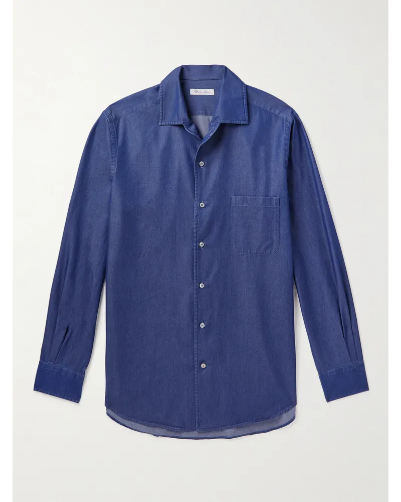 Loro Piana Hemd aus vorgewaschenem Baumwoll-Chambray Blau