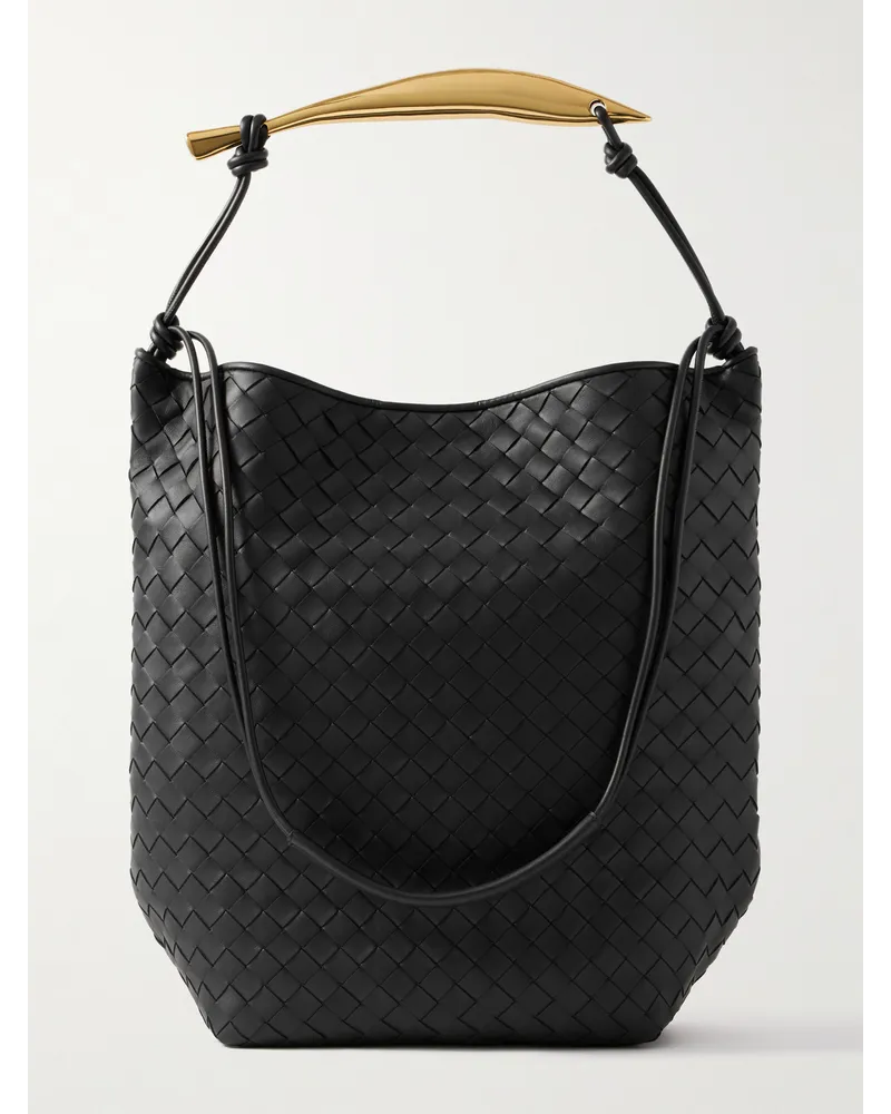 Bottega Veneta Sardine Hobo Tote aus Intrecciato-Leder mit Verzierung Schwarz