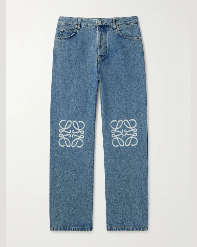 Loewe Weit geschnittene Jeans mit „Anagram“-Logostickerei Blau