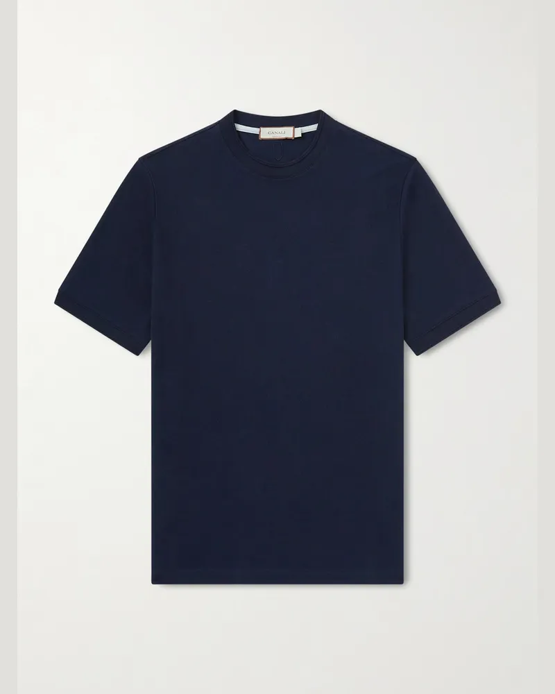 Canali T-Shirt aus Baumwoll-Piqué Blau