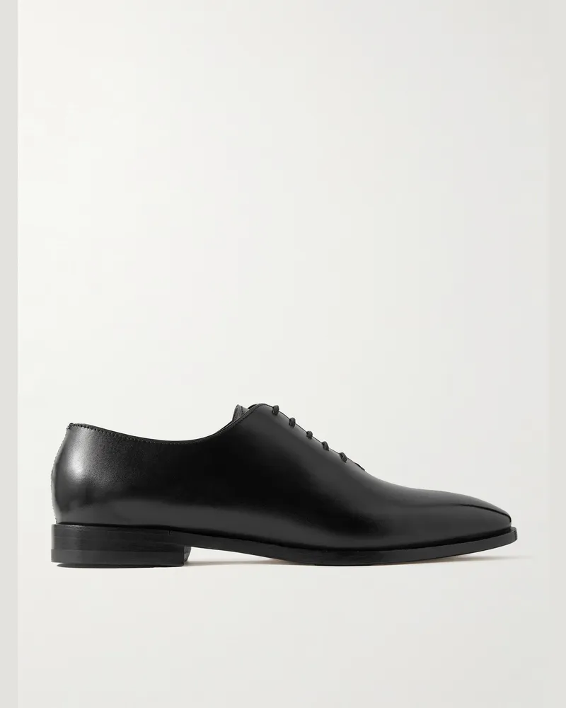 Manolo Blahnik Snowdon Whole-Cut Glossed-Leather Oxford Shoes Black