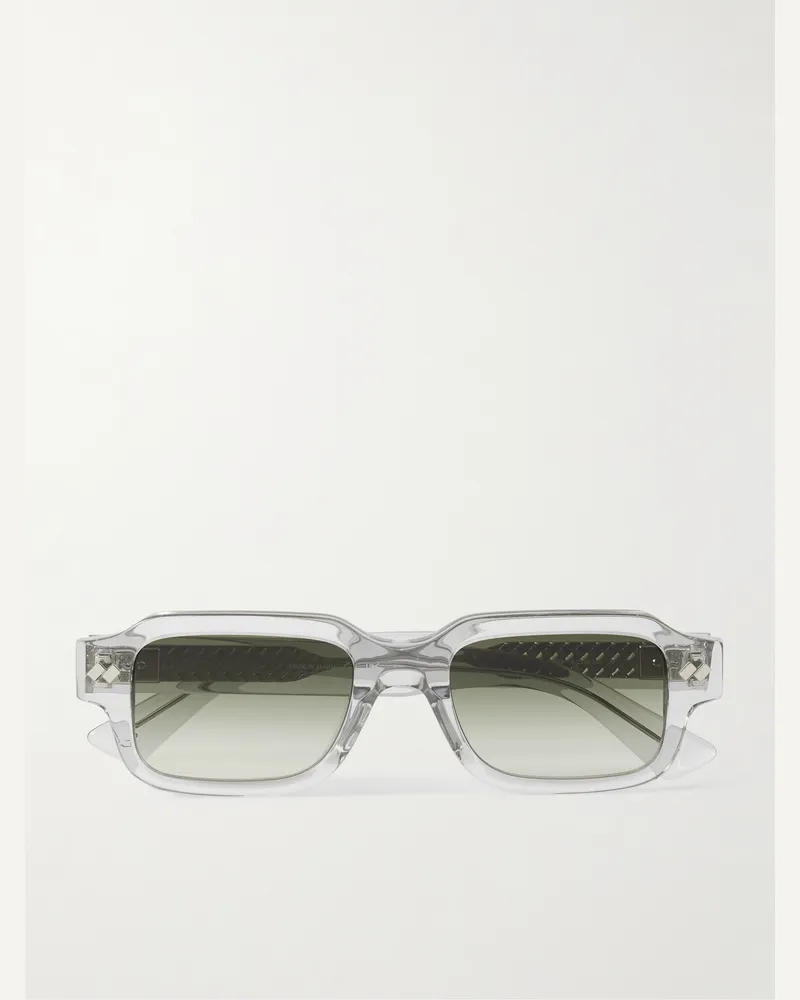 Bottega Veneta Sonnenbrille mit eckigem Rahmen aus recyceltem Azetat und Intrecciato-Details Silber