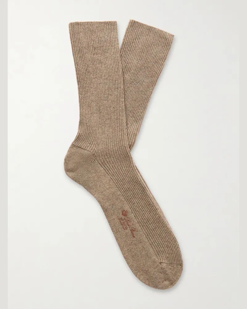 Loro Piana Ribbed Cashmere-Blend Socks Brown