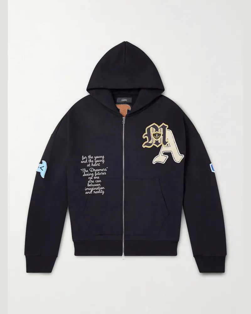 Amiri Varsity Patch Oversized Logo-Appliquéd Printed Cotton-Blend Jersey Hoodie Black