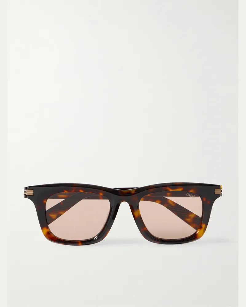 Ermenegildo Zegna Sonnenbrille mit eckigem Rahmen aus Azetat in Schildpattoptik Horn