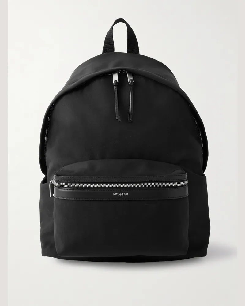 Saint Laurent City Leather-Trimmed Canvas Backpack Black