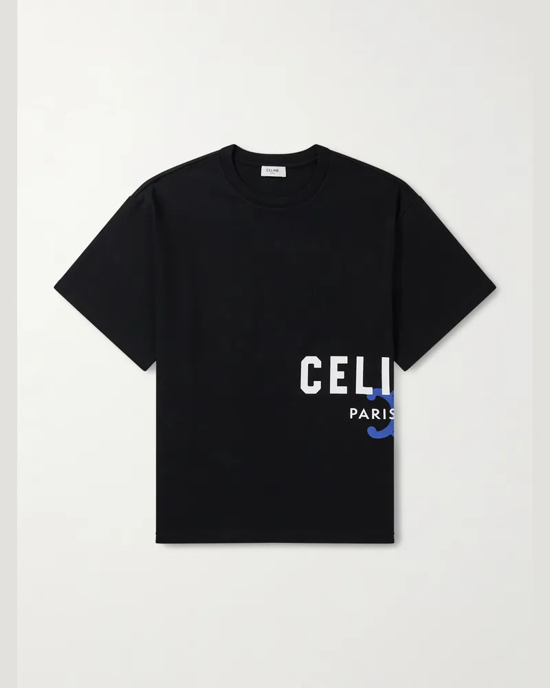 Celine T-Shirt aus Baumwoll-Jersey mit Logoprint Schwarz
