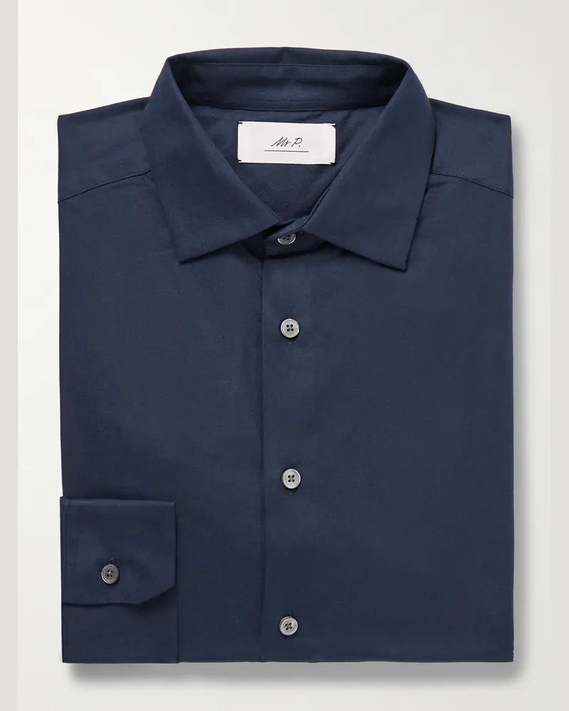 MR P. Cutaway-Collar Cotton-Twill Shirt Blue