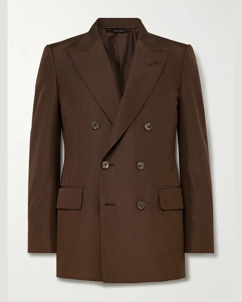 Tom Ford Dyllan Double-Breasted Silk Suit Jacket Brown