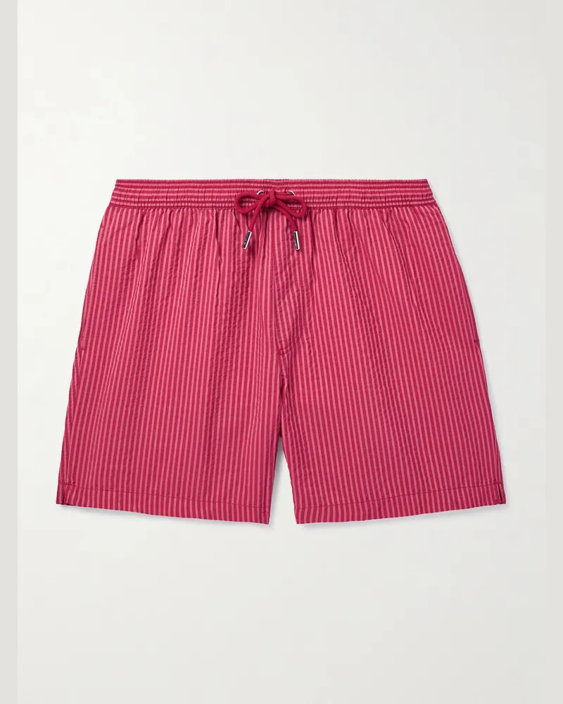 MR P. Gerade geschnittene mittellange Badeshorts aus gestreiftem Seersucker Pink