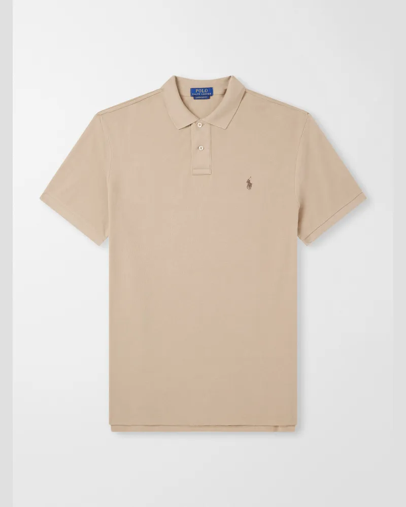 Ralph Lauren Logo-Embroidered Cotton-Piqué Polo Shirt Neutrals