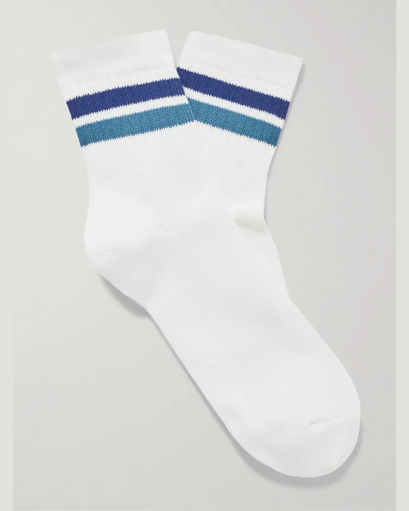 MR P. Striped Ribbed Cotton-Blend Socks White