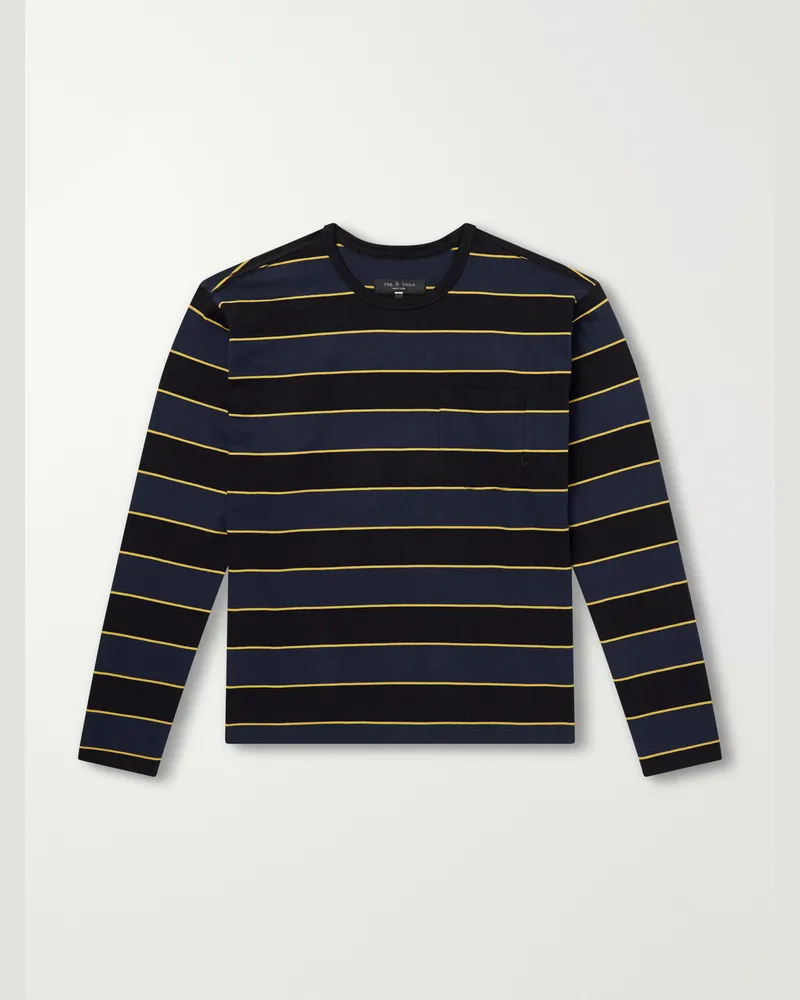 Rag & Bone Striped Cotton-Jersey T-Shirt Blue