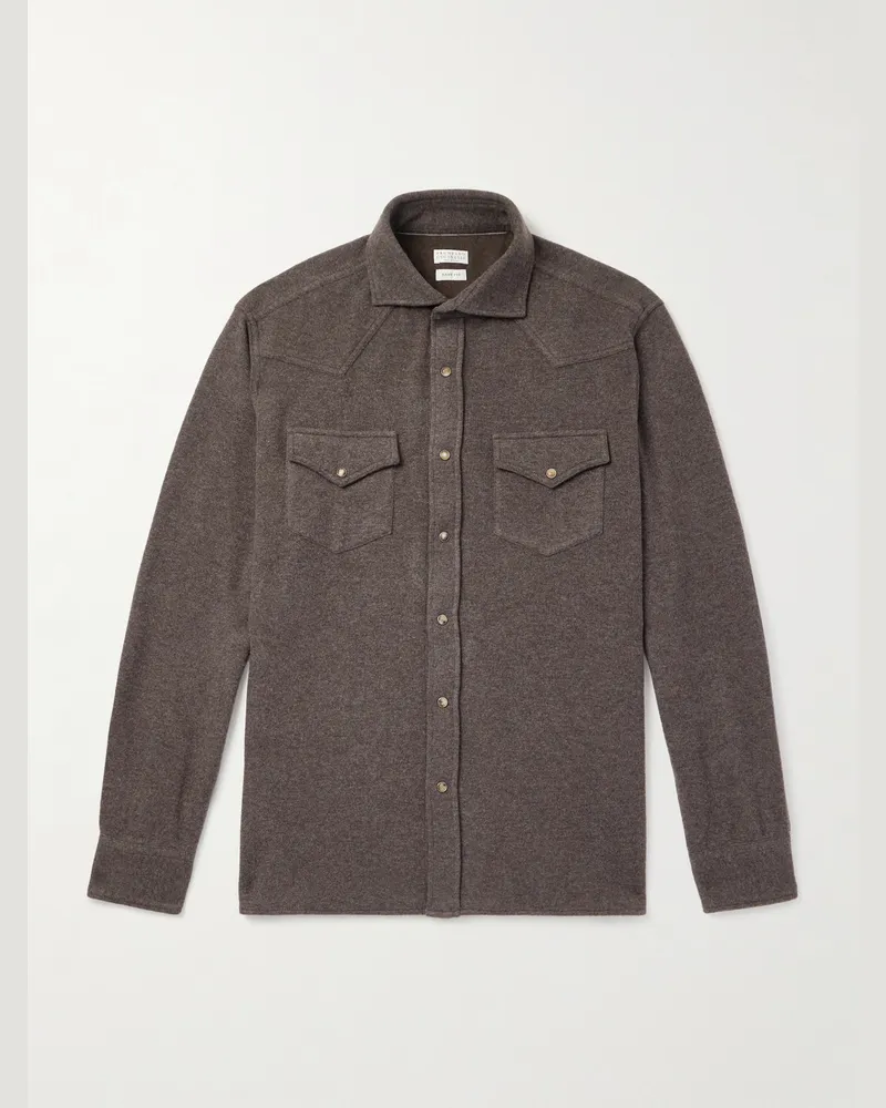 Brunello Cucinelli Western-Hemd aus einer Kaschmirmischung Braun