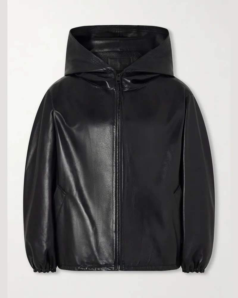 Balenciaga Hooded Leather Jacket Black