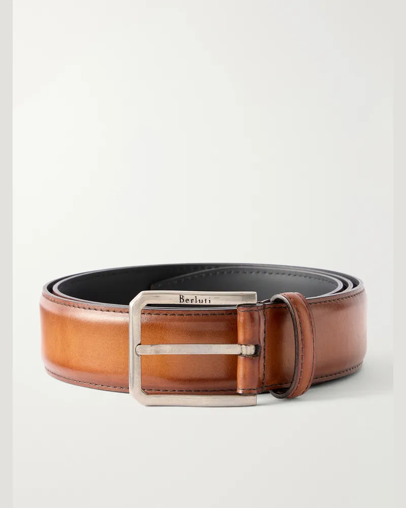 Berluti 3.5cm Venezia Leather Belt Brown