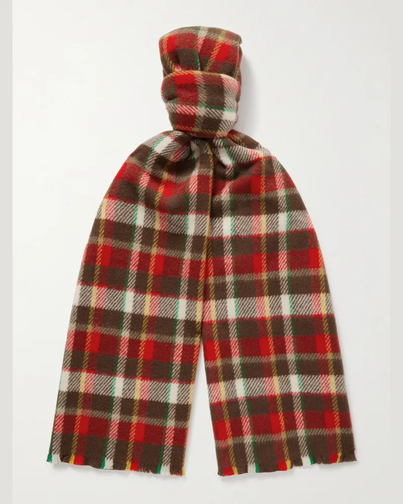 Drake's Checked Wool Scarf Red