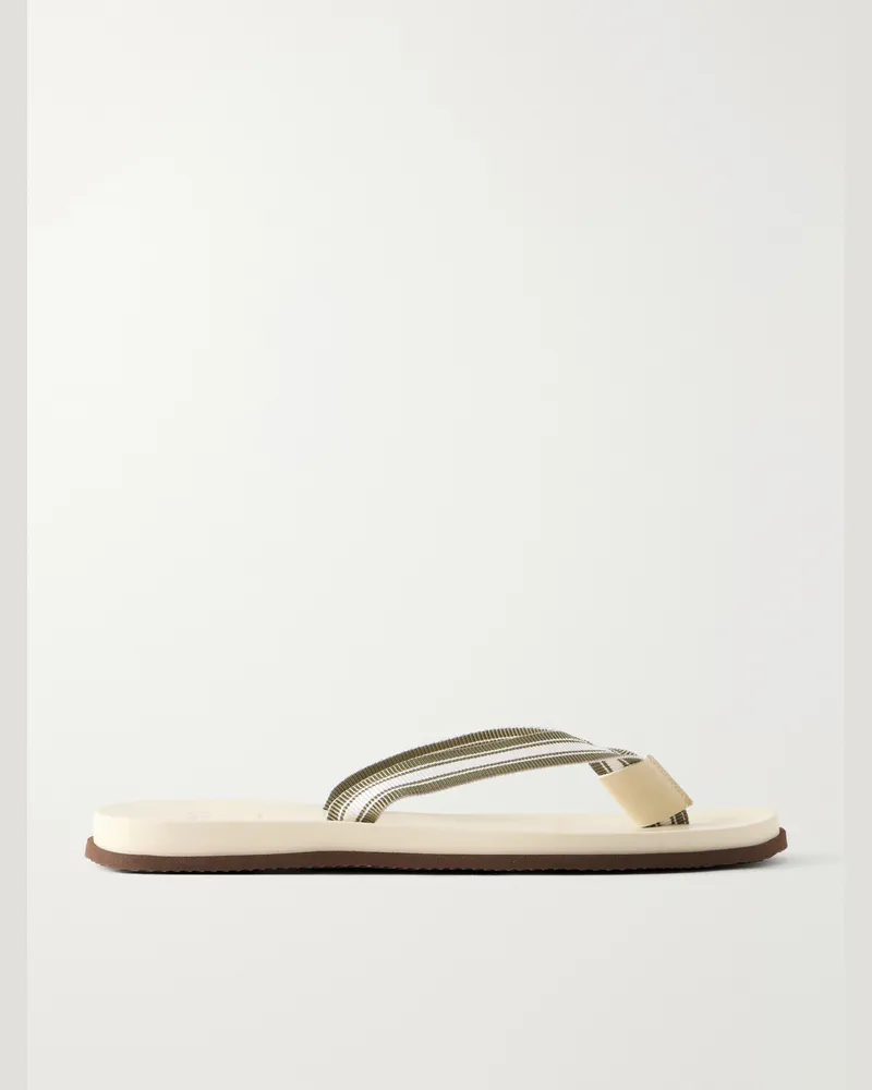 Brunello Cucinelli Striped Canvas Flip Flops Green