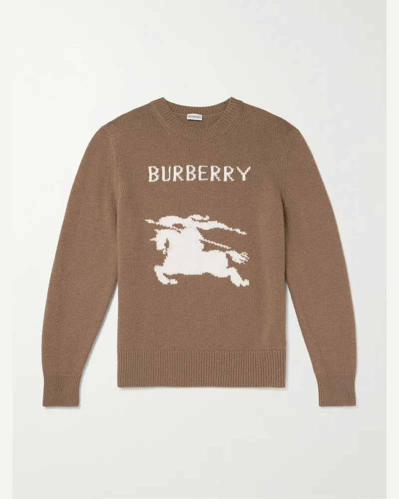 Burberry Intarsia-Knit Wool and Cashmere-Blend Sweater Brown