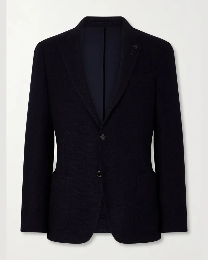 LARDINI Honeycomb-Knit Wool Blazer Blue