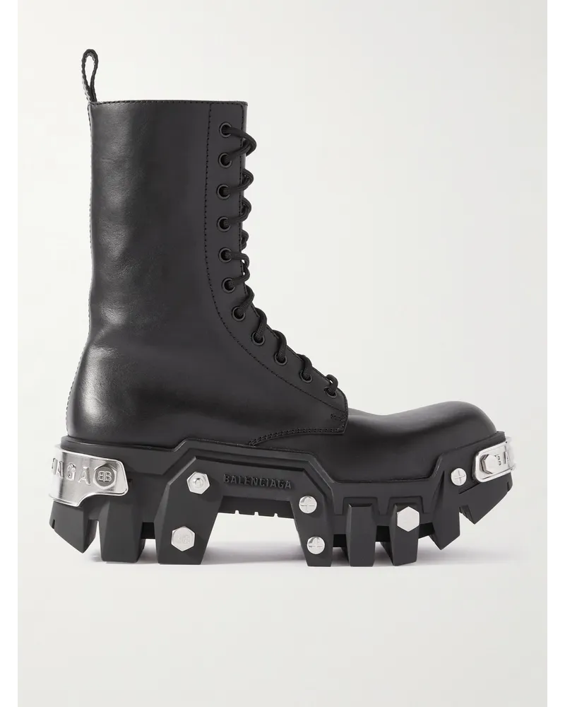 Balenciaga Bulldozer Stiefel aus Leder mit Verzierungen Schwarz