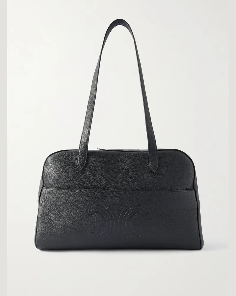 Celine Bowling-Tasche aus vollnarbigem Leder mit Logoprägung Grün