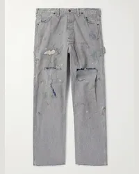 SAINT MXXXXXX Gerade geschnittene Jeans mit Farbspritzern und Streifen in Distressed-Optik Blau