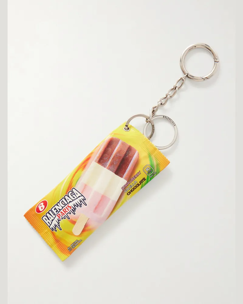 Balenciaga Keyring Snack Printed Leather Pouch Yellow