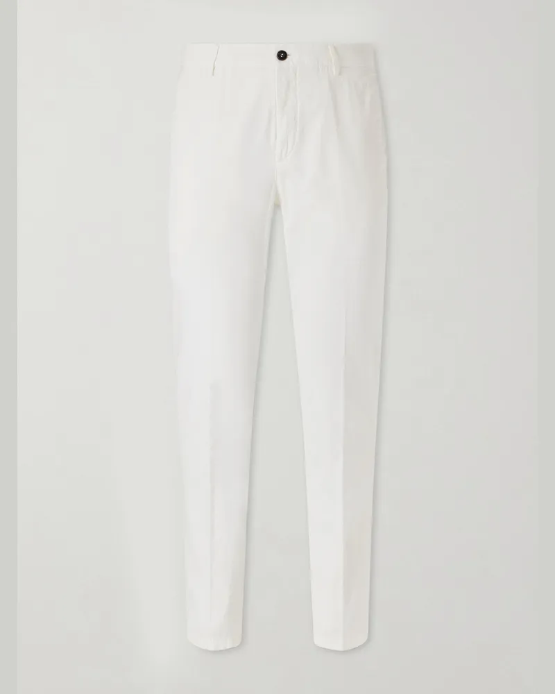 Eleventy Straight-Leg Stretch-Cotton and Silk-Blend Trousers White