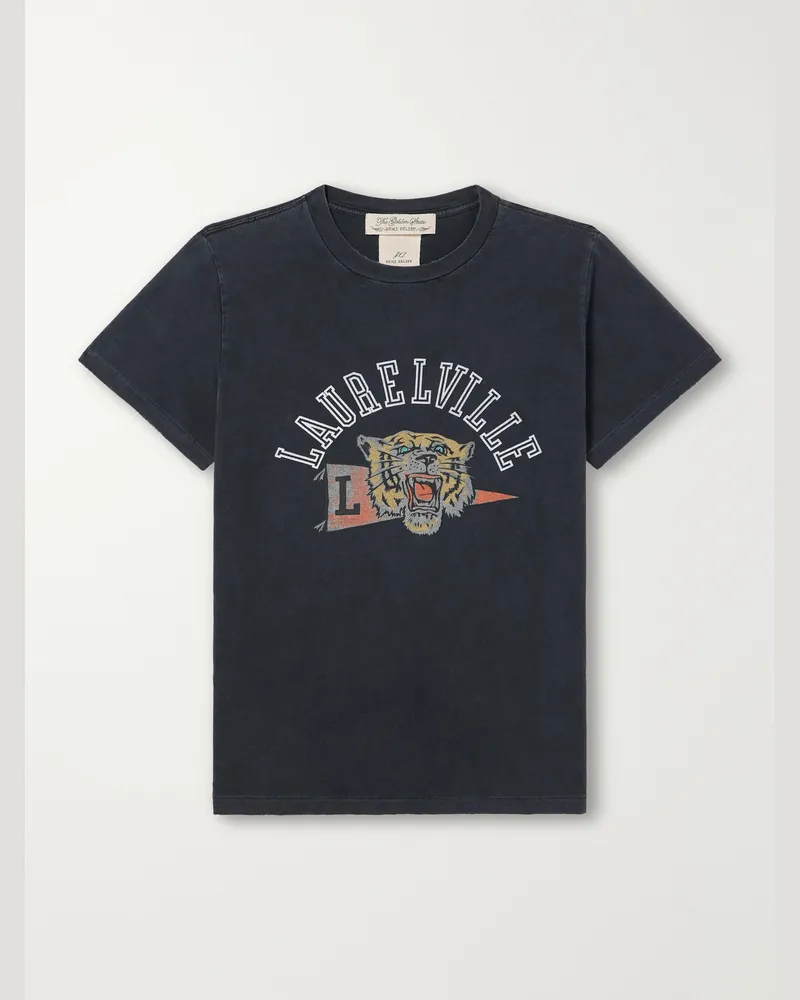 Remi Relief Laurel Ville Distressed Printed Cotton-Jersey T-Shirt Black