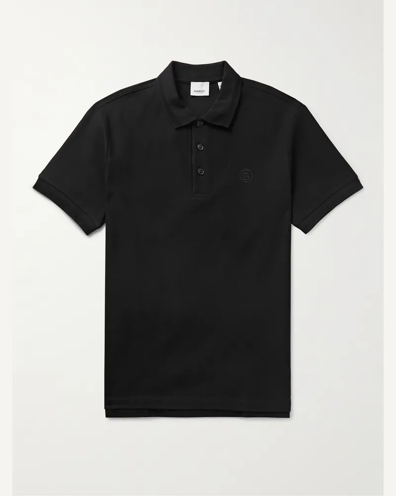 Burberry Polohemd aus Baumwoll-Piqué mit Logostickerei Schwarz