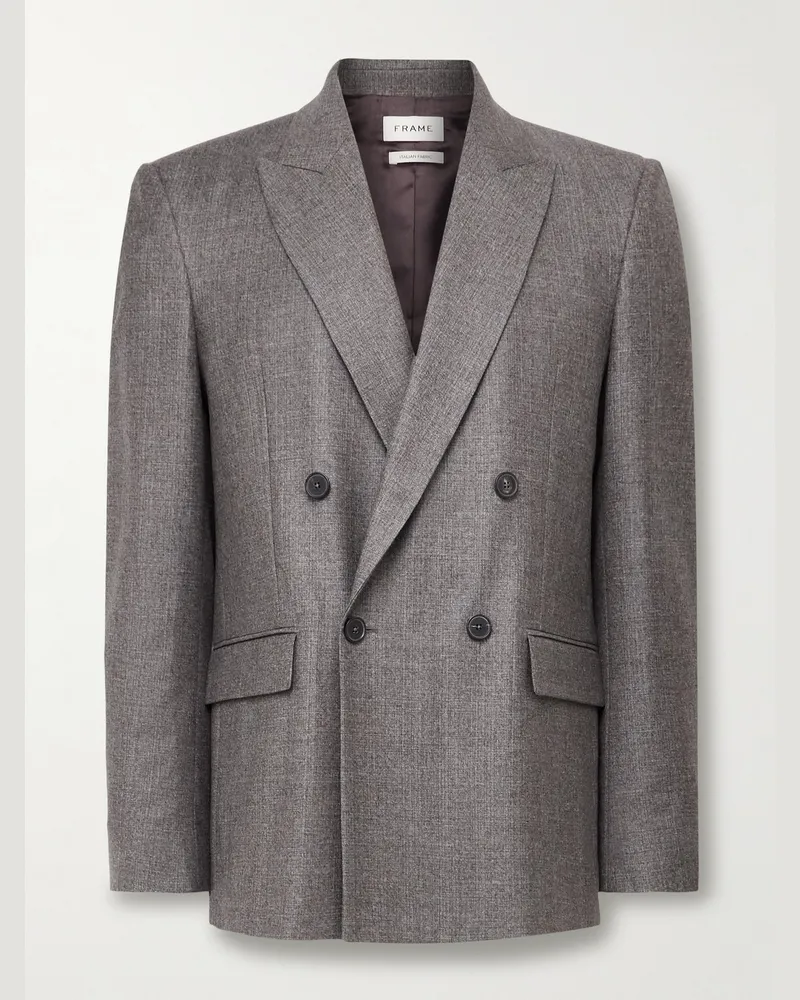 Frame Denim Double-Breasted Virgin Wool-Flannel Suit Jacket Gray