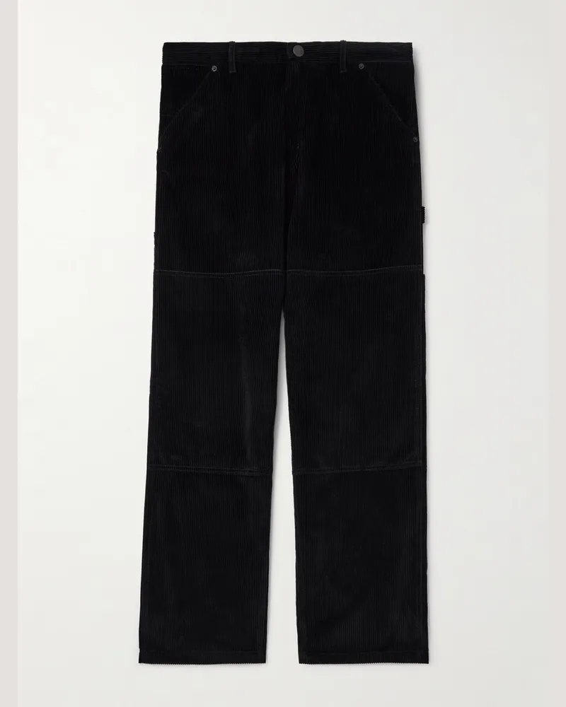 Moncler Gerade geschnittene Hose aus Baumwollcord mit Logoapplikation und Einsätzen Schwarz