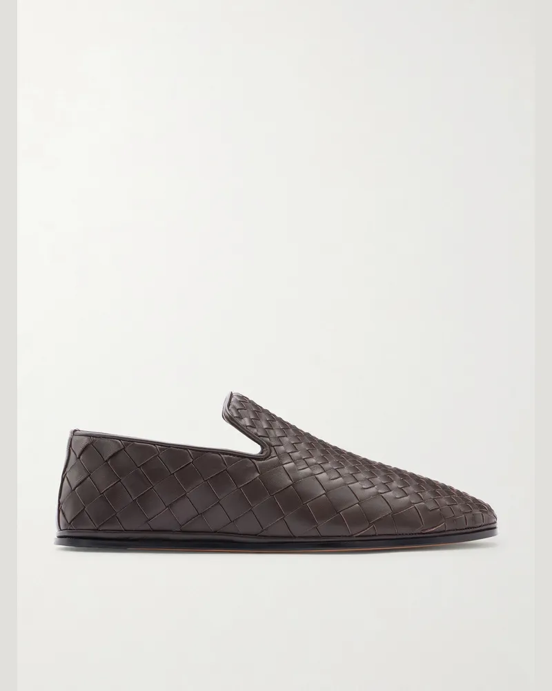 Bottega Veneta Sunday Intrecciato Leather Slippers Brown