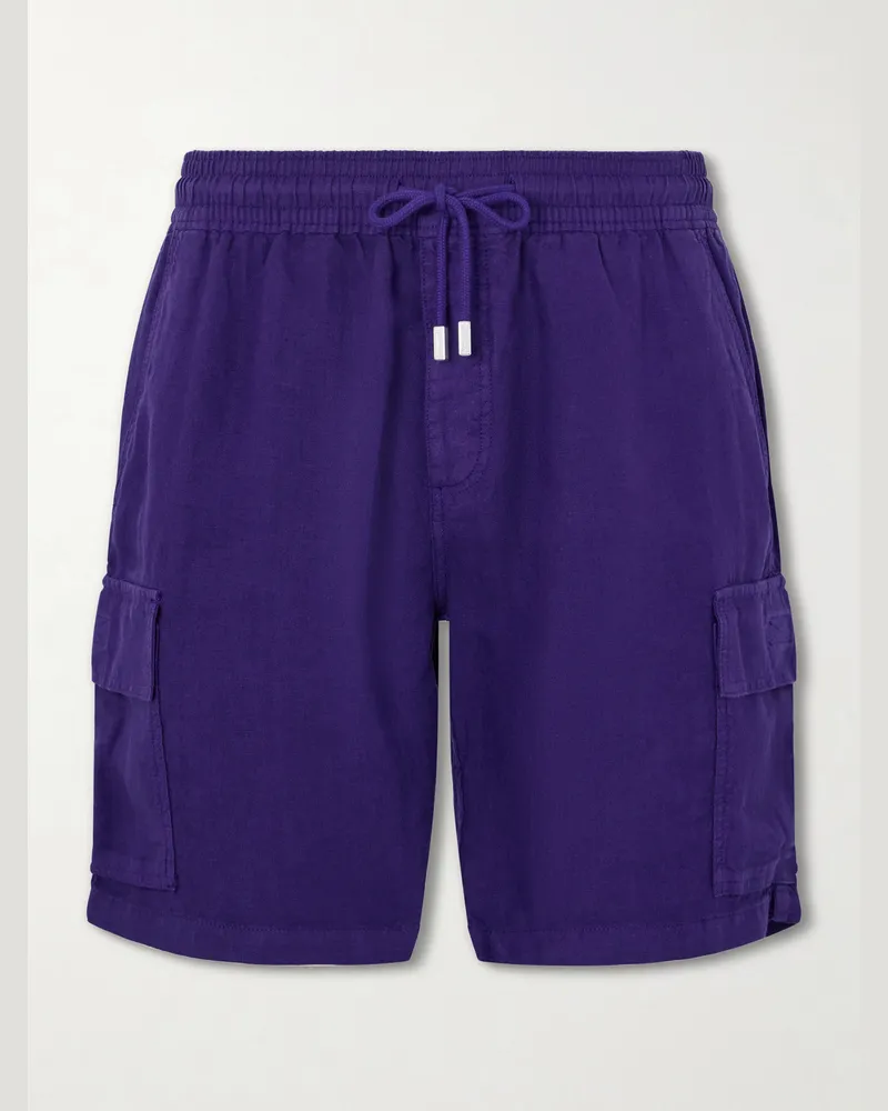 Vilebrequin Straight-Leg Linen Drawstring Cargo Shorts Purple