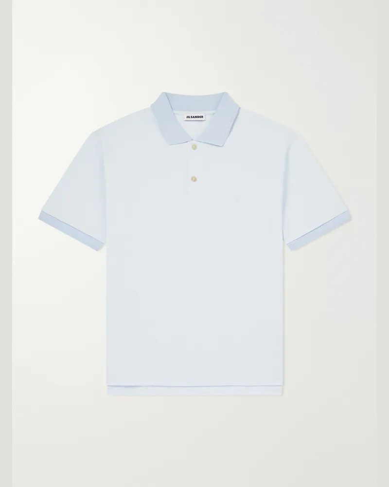 Jil Sander Logo-Embroidered Cotton-Piqué Polo Shirt Blue