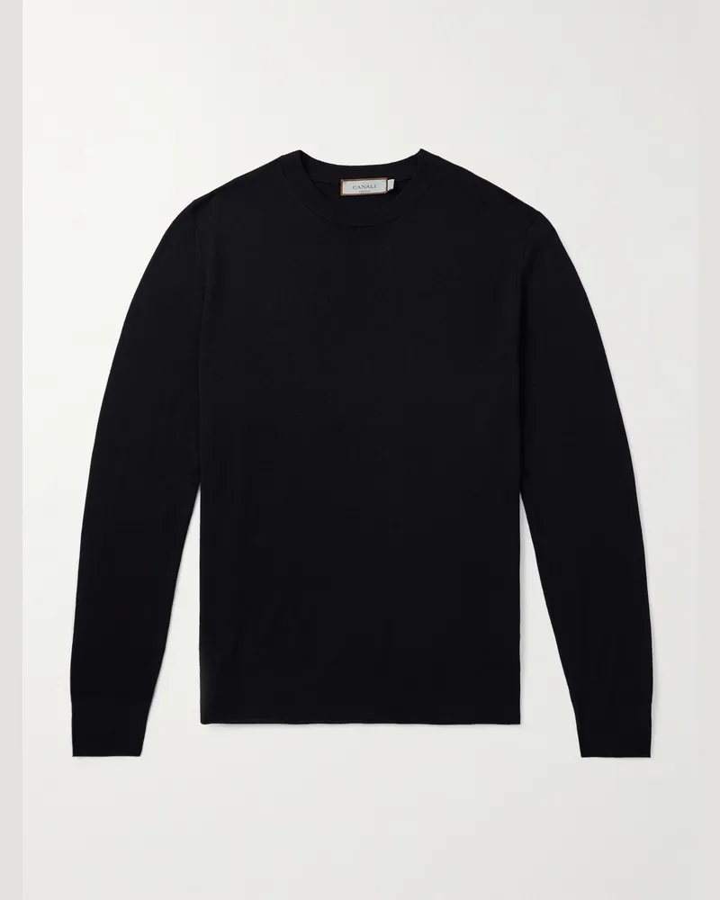 Canali Schmal geschnittener Pullover aus Wolle Schwarz