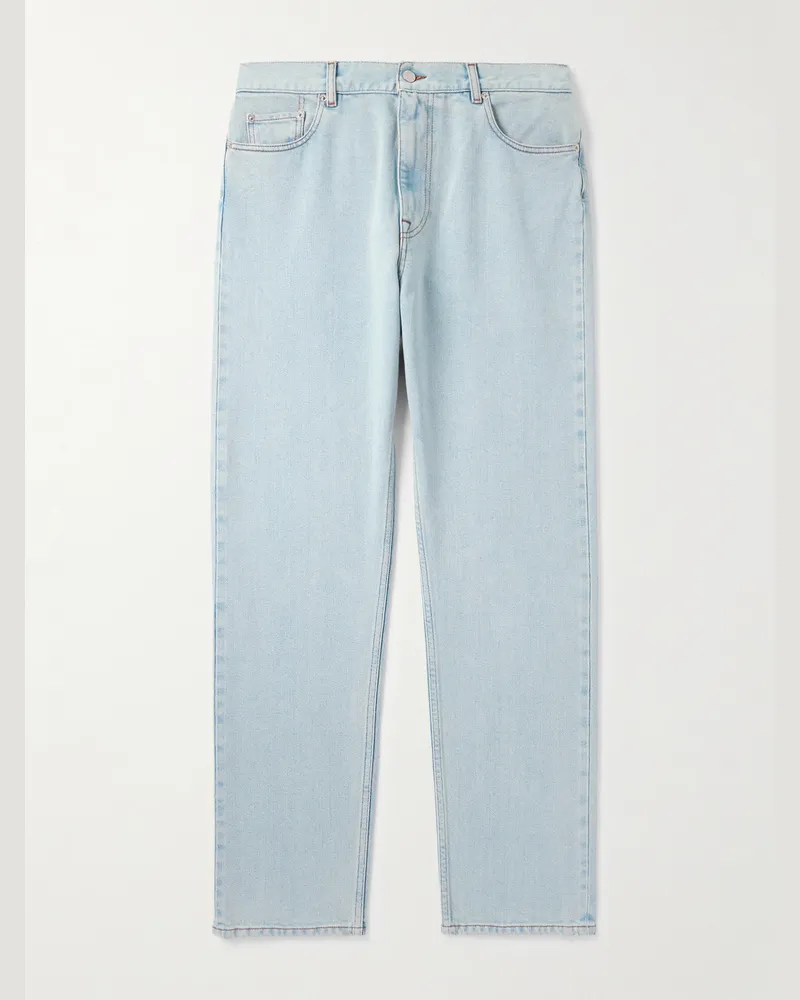 Dunhill Schmal und gerade geschnittene Jeans aus Denim aus einer Baumwoll-Maulbeerseidenmischung Blau