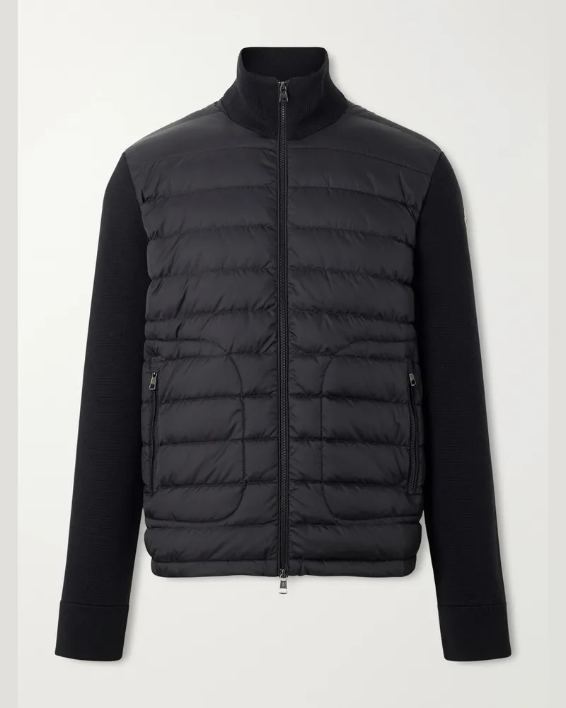 Moncler Wool and Quilted Shell Zip-Up Cardigan Black