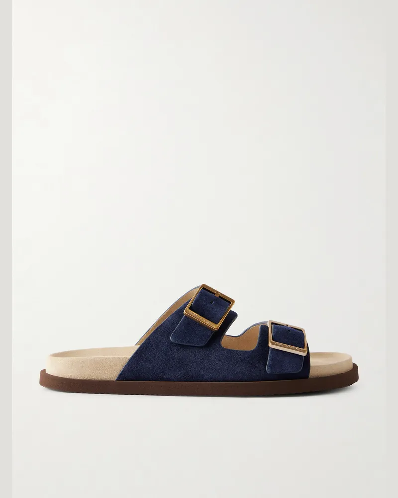 Brunello Cucinelli Buckled Suede Sandals Blue