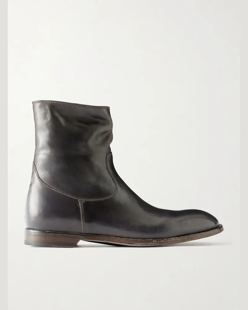 Officine Creative Italia Leather Biker Boots Black