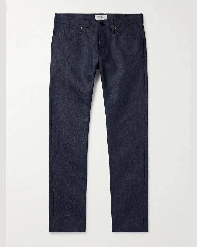 Gabriela Hearst Anthony Slim-Fit Straight-Leg Cotton and Linen-Blend Chambray Trousers Blue
