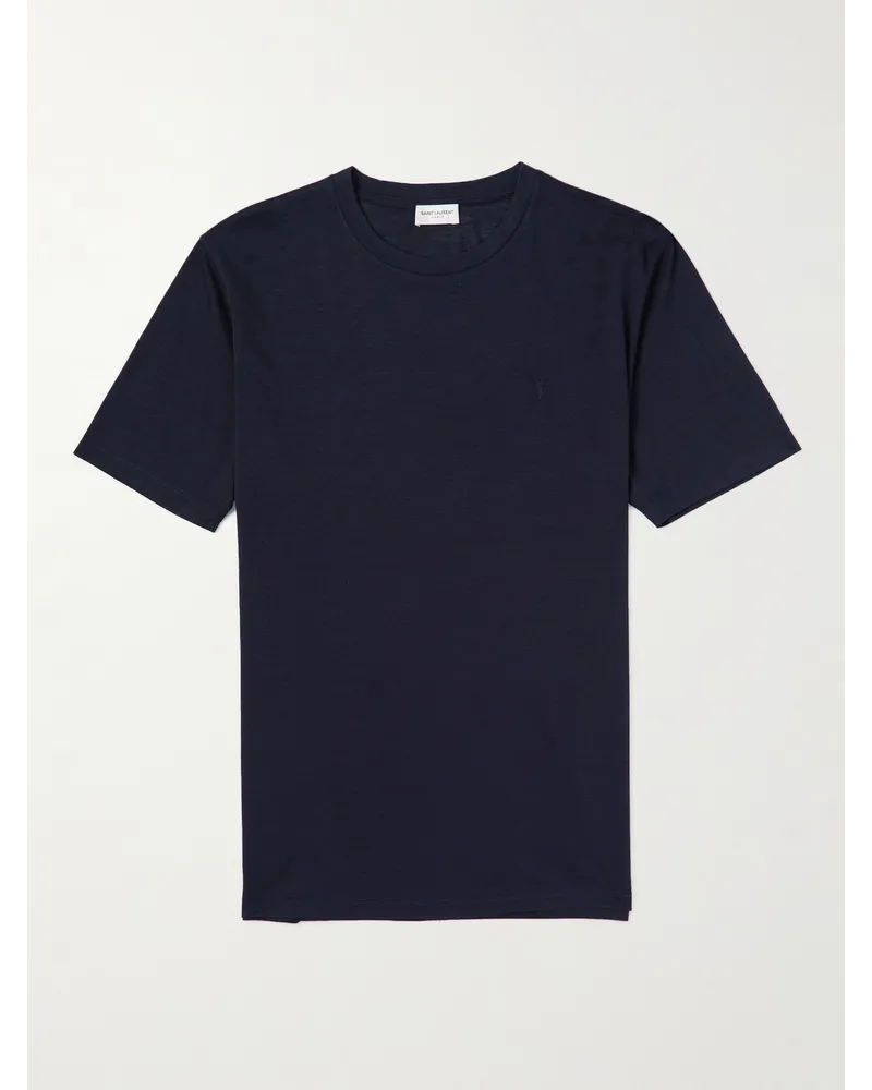 Saint Laurent T-Shirt aus einer Woll-Seidenmischung Blau