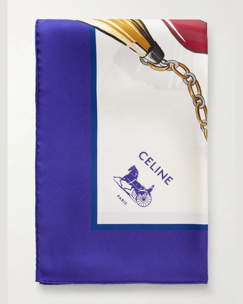 Celine Printed Silk Scarf Blue