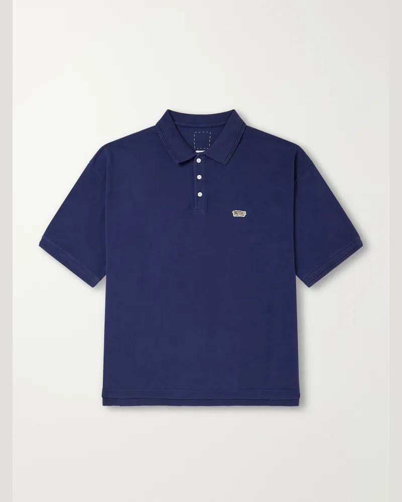 Visvim Mondo Weller Logo-Appliquéd Cotton-Piqué Polo Shirt Blue