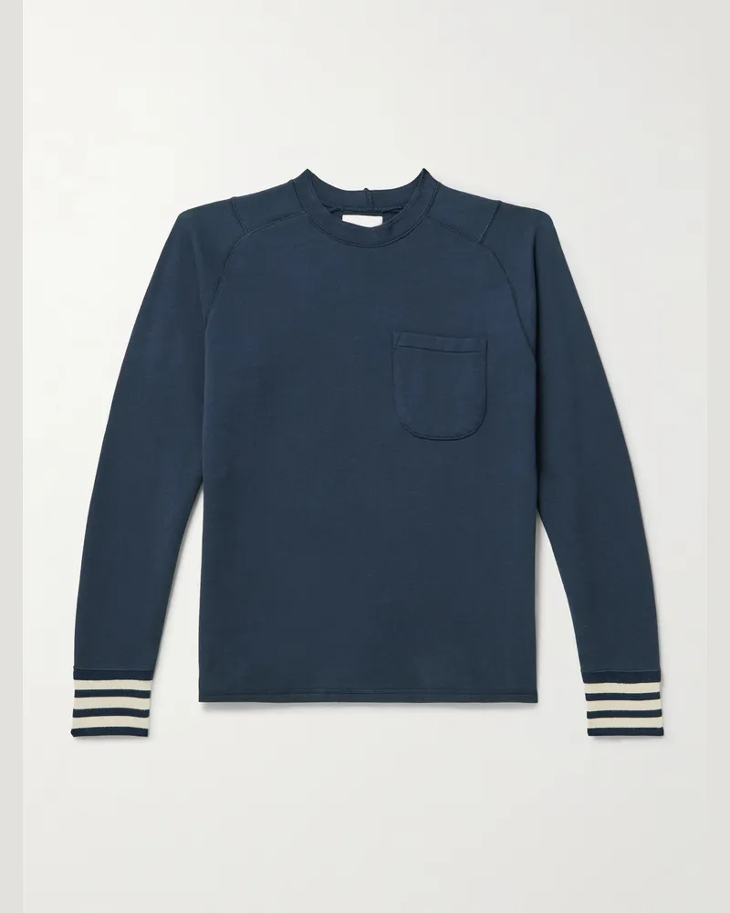 Drake's Sweatshirt aus Baumwoll-Jersey mit Logostickerei und Streifen Blau