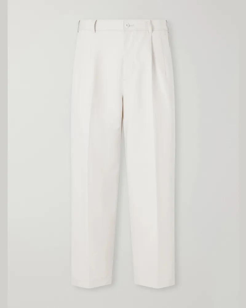 ATON Pleated Tapered Cotton Trousers Neutrals