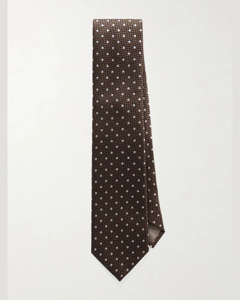 Tom Ford 8cm Embroidered Polka-Dot Silk-Jacquard Tie Brown