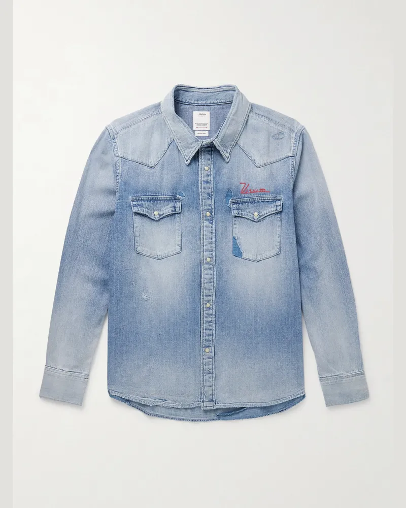 Visvim Social Sculpture Logo-Embroidered Denim Shirt Blue
