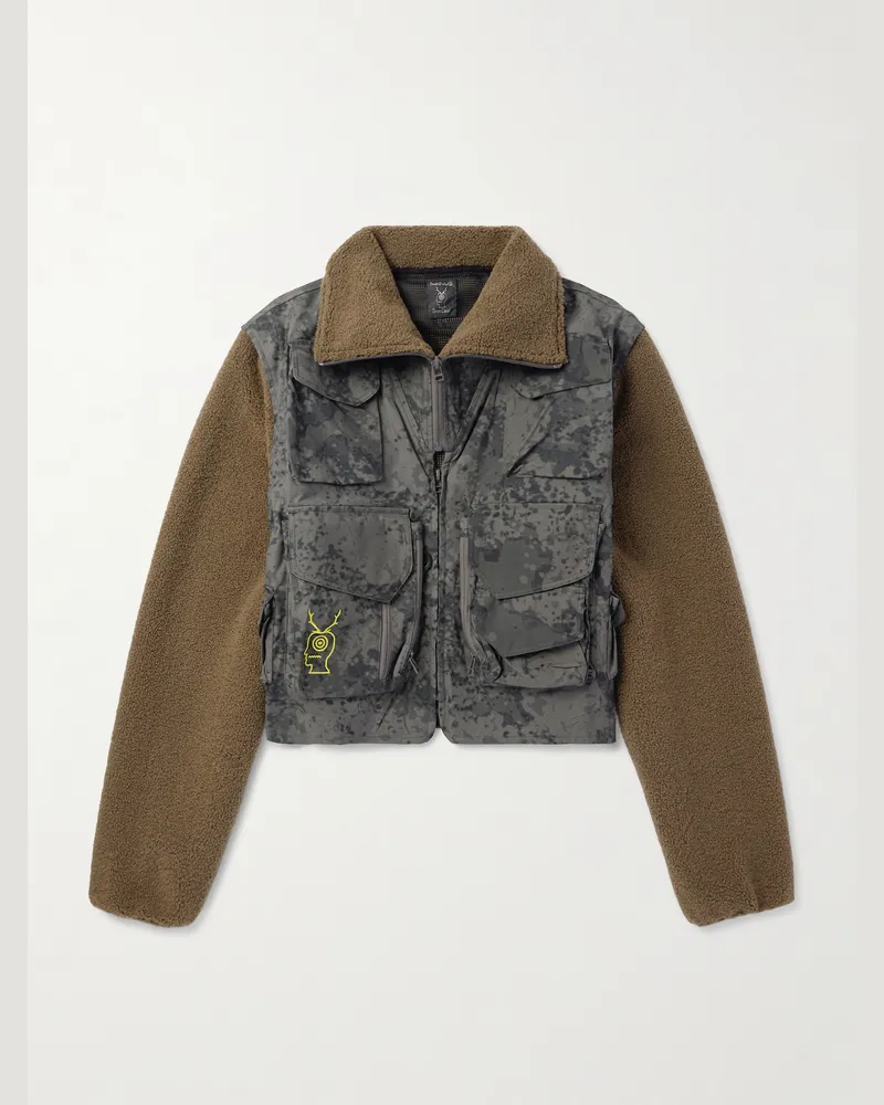 Brain Dead South2 West8 Jacke aus Baumwolle mit Camouflage-Print, Fleecebesatz und Logostickerei Grau